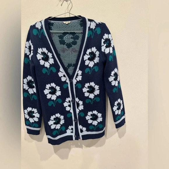 p.a.r.o.s.h‎ Navy Wool Sweater Cardigan  w/  Flowers. Size Small A0040 - Picture 10 of 10